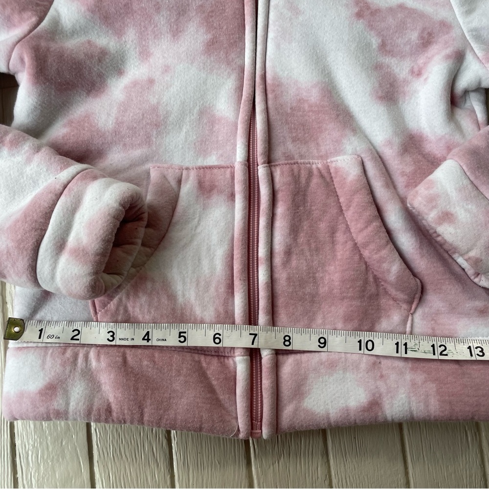 Girls Pink Marbled Sherpa-like Lined Hoodie Jacket Size 7 8 - Picture 6 of 9